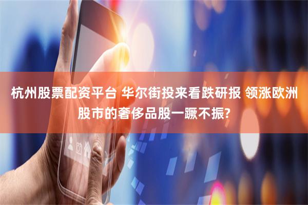 杭州股票配资平台 华尔街投来看跌研报 领涨欧洲股市的奢侈品股一蹶不振?